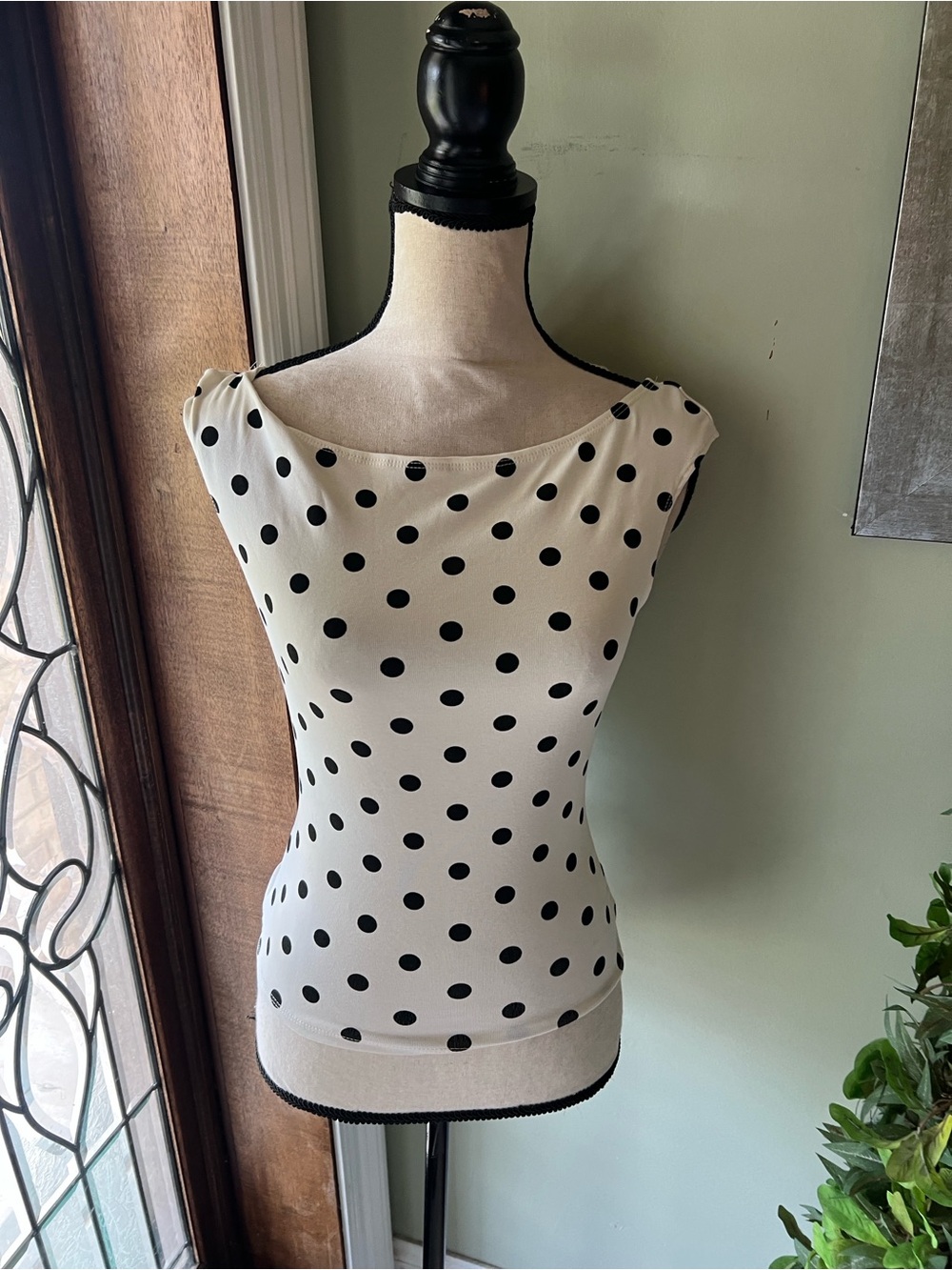 Workshop Republic Clothing Cream Tank with Black Polka Dots Scoop Neck
